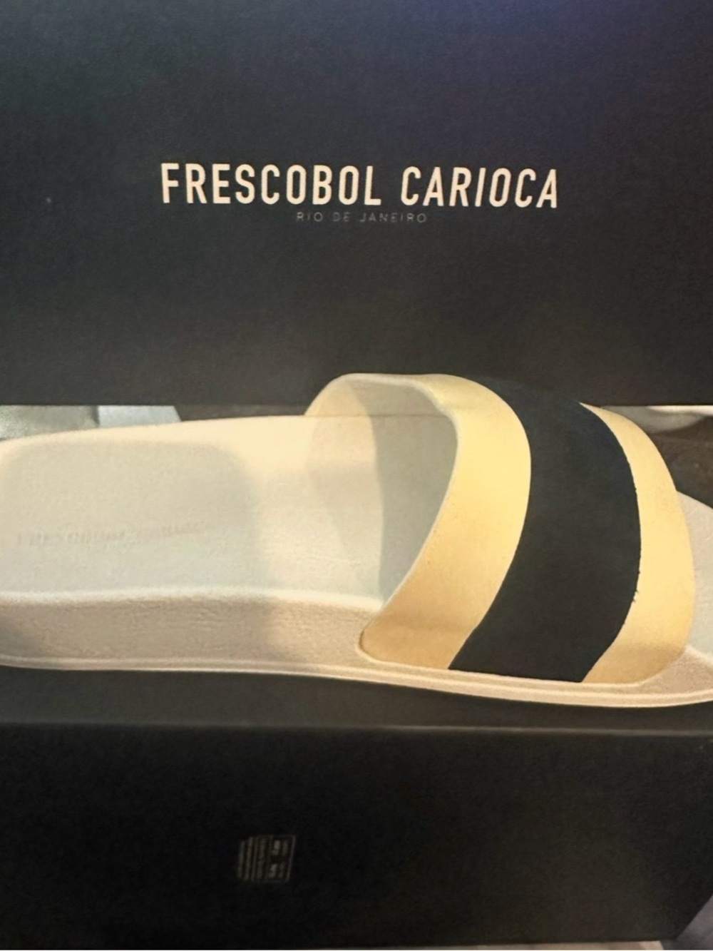Frescobol Carioca Men’s White Sandal with Black and Gold Straps